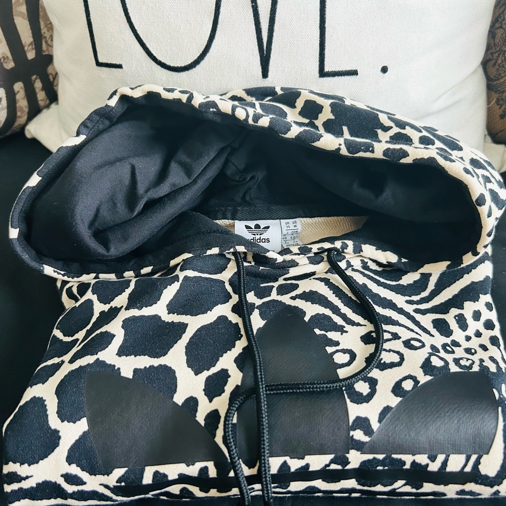 Adidas All-Over Animal Print Cropped Hoodie Sz M🔥🔥🔥 - Picture 5 of 5